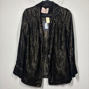 Twinset Milano 38/2 US Metallic Shirt Jacket Shacket Black Gold Button Up